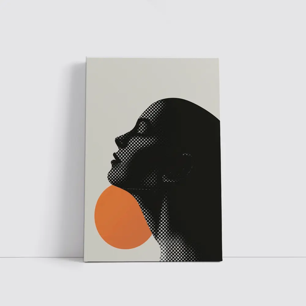 Black Female Silhouette Orange Sun Halftone – Wall Art