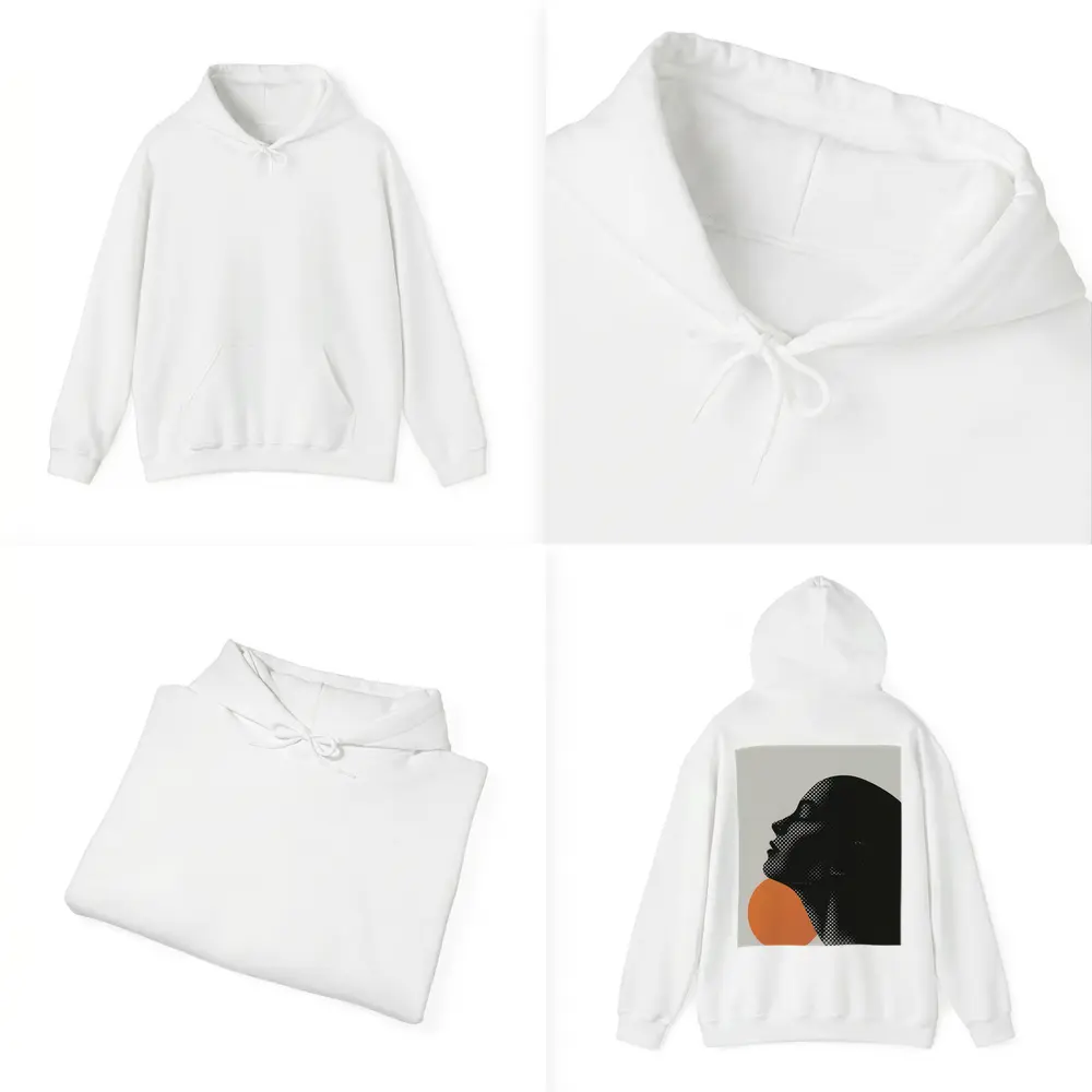 Black Female Silhouette Orange Sun Halftone – Hoodies