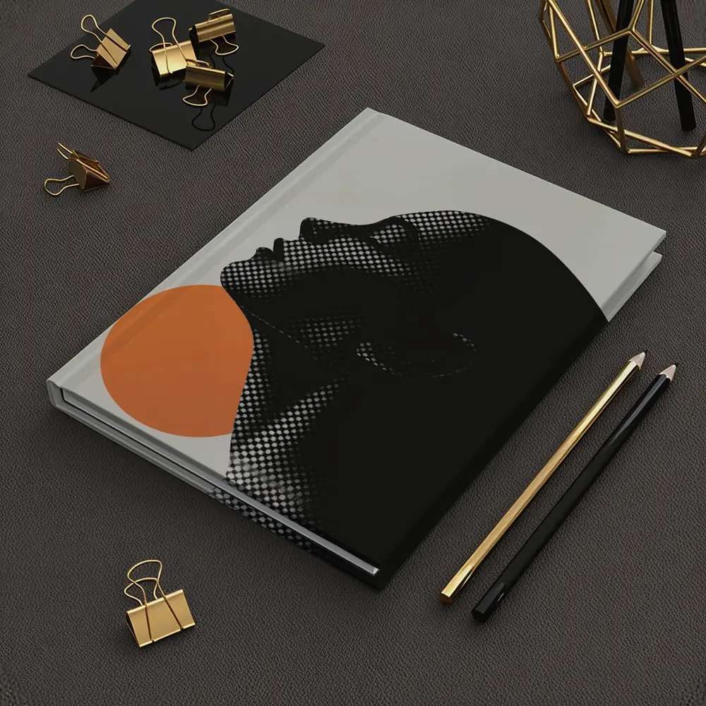Black Female Silhouette Orange Sun Halftone – Notebooks