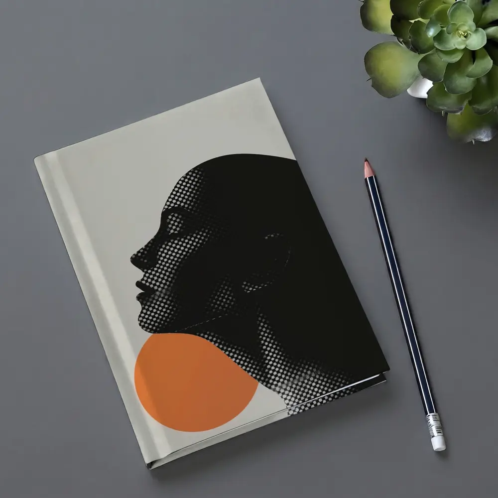 Black Female Silhouette Orange Sun Halftone – Notebooks
