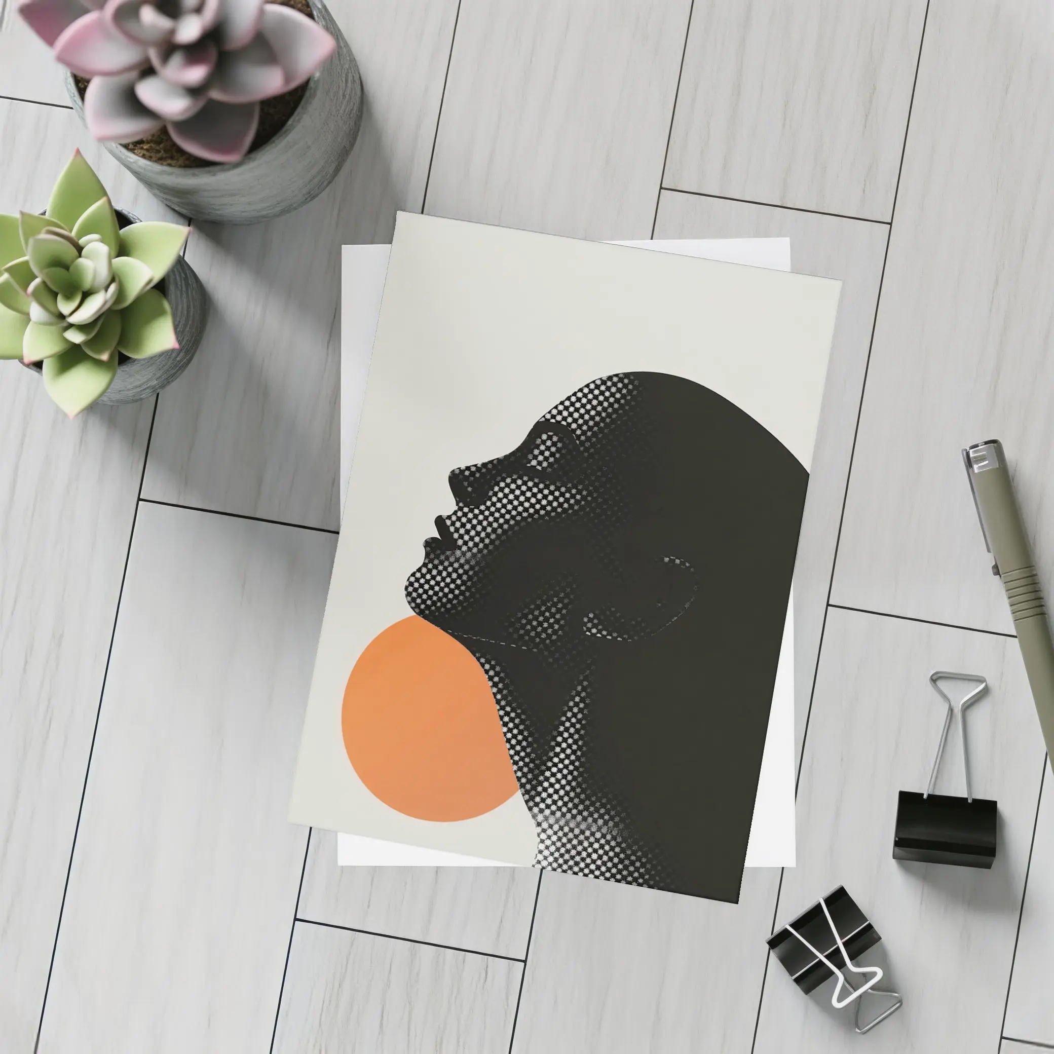 Black Female Silhouette Orange Sun Halftone – Postcards