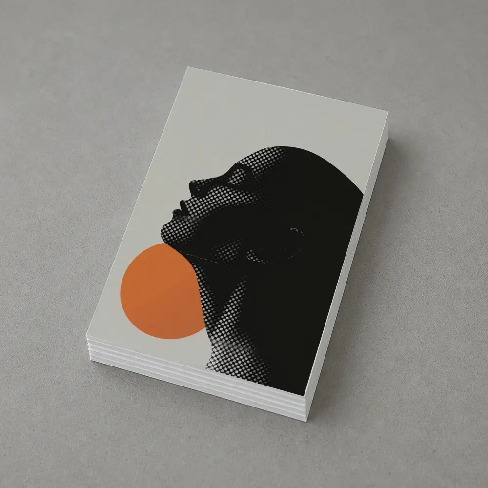 Black Female Silhouette Orange Sun Halftone – Postcards