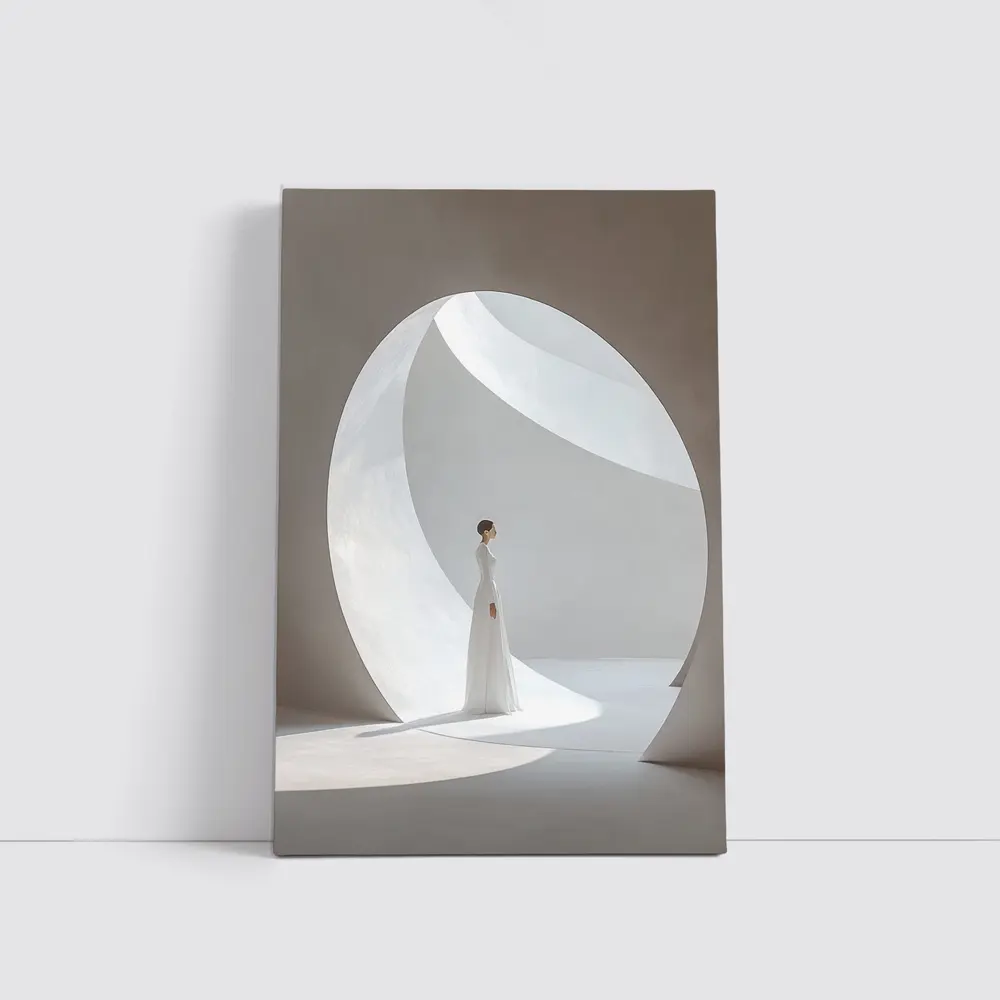 Woman in White Dress Circular Arch – Wall Art