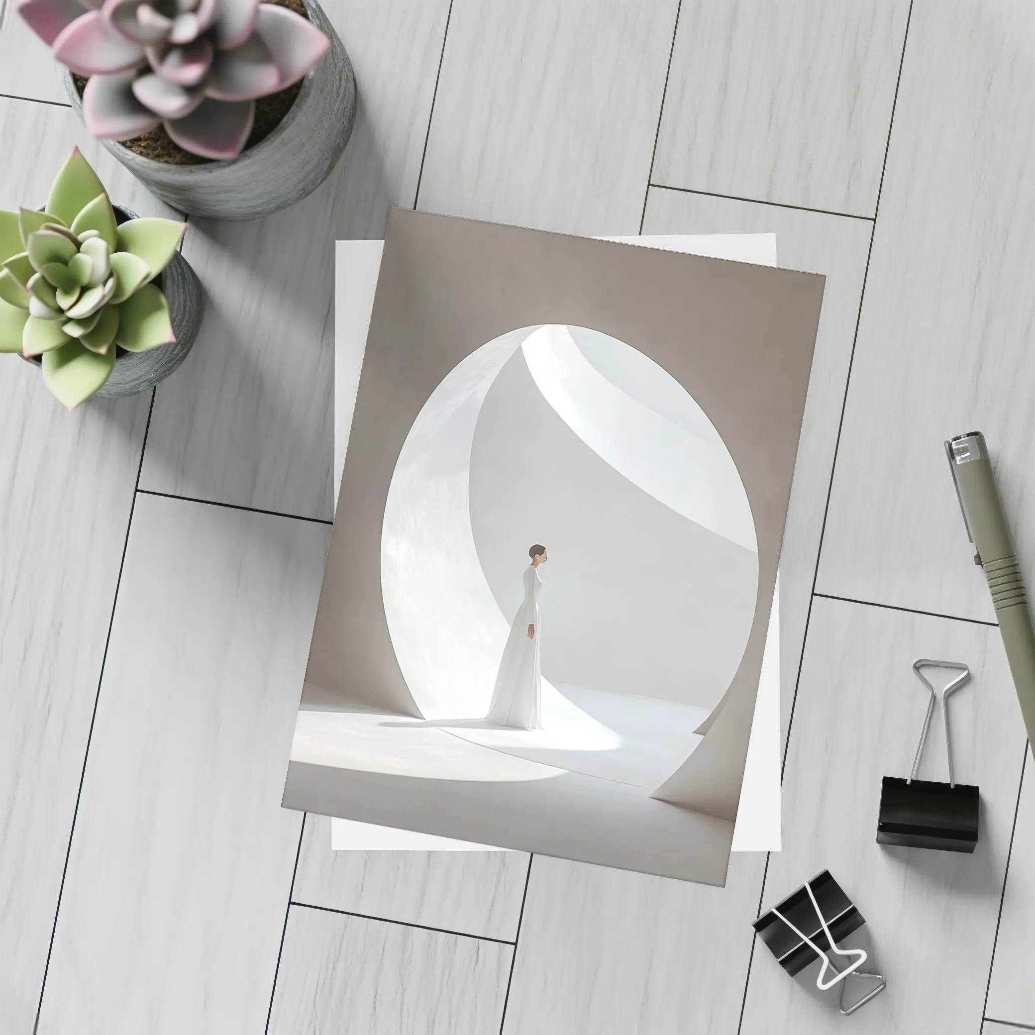 Woman in White Dress Circular Arch – Postcards