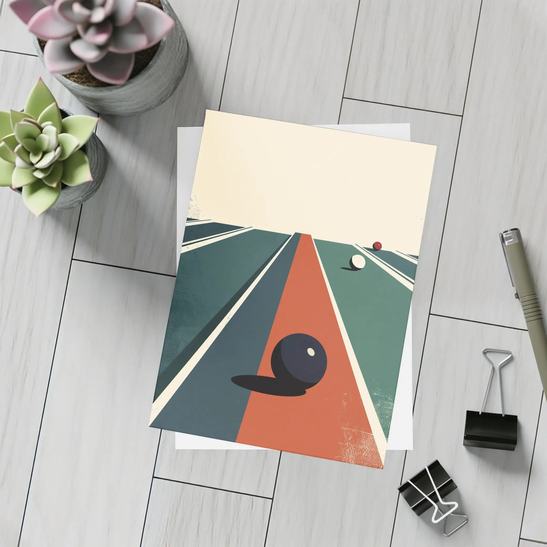 Retro Bowling Alley Minimalist Art Print – Postcards