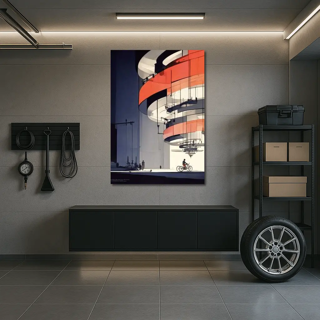 Futuristic Architecture Spiral Building Cyclist Below – Wall Art