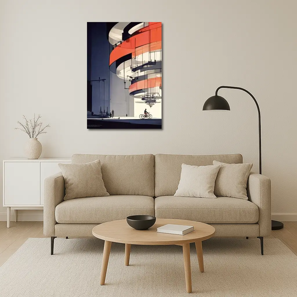 Futuristic Architecture Spiral Building Cyclist Below – Wall Art