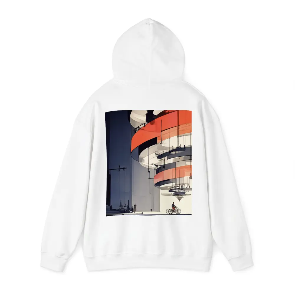 Futuristic Architecture Spiral Building Cyclist Below – Hoodies