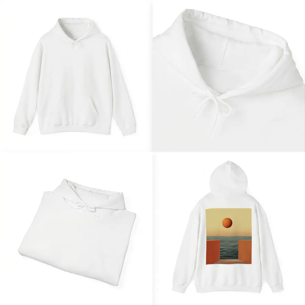 Minimalist Orange Sun Over Calm Ocean – Hoodies