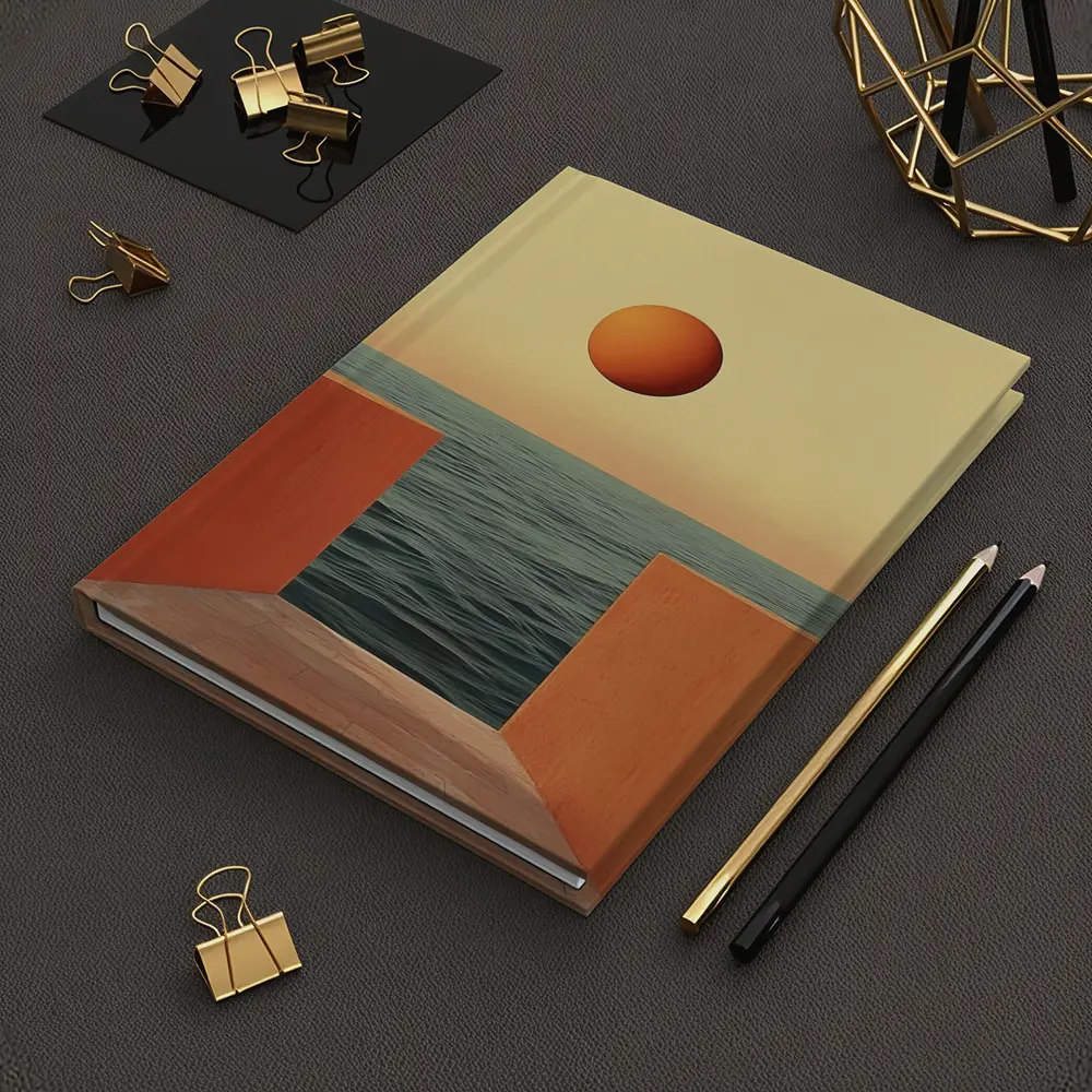 Minimalist Orange Sun Over Calm Ocean – Notebooks