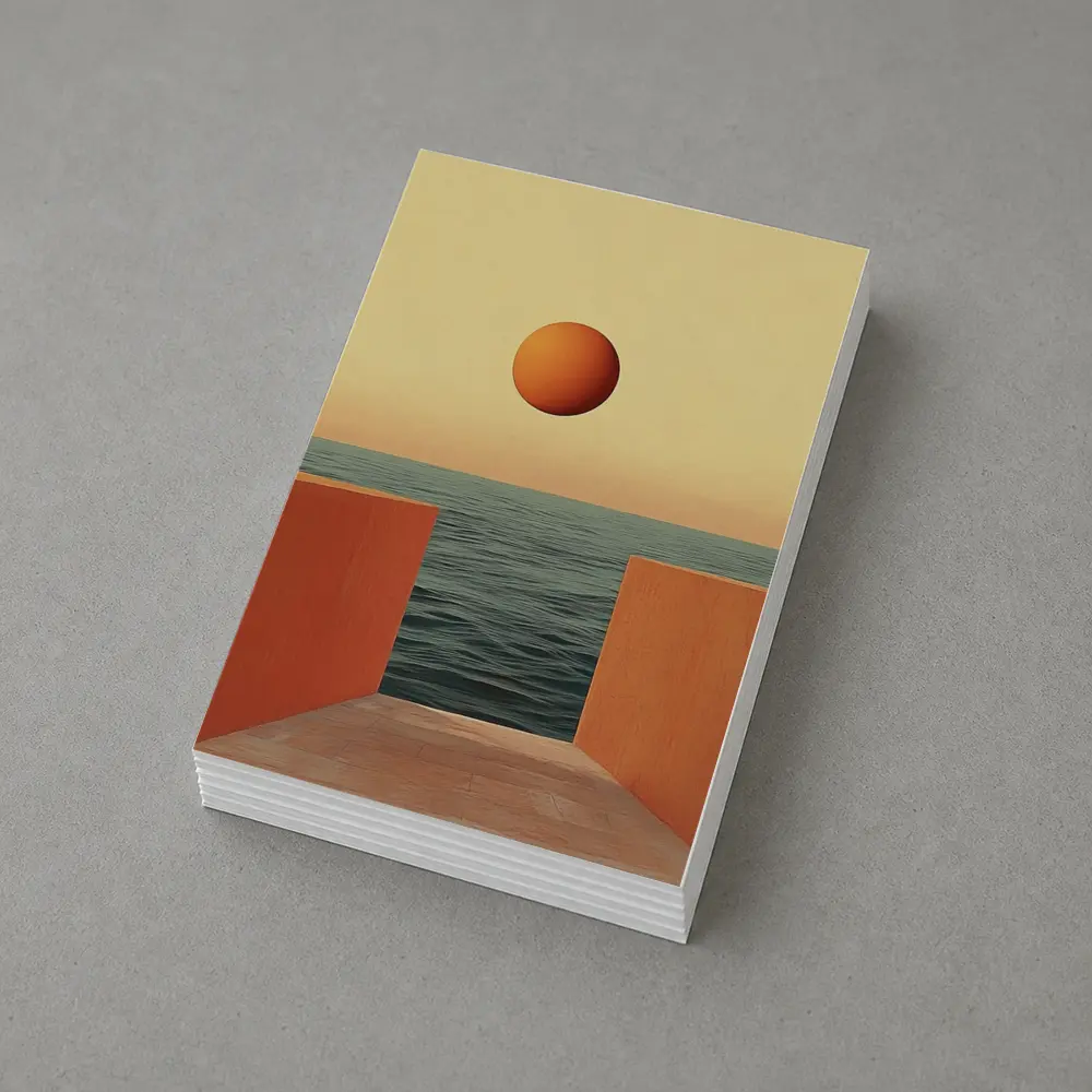 Minimalist Orange Sun Over Calm Ocean – Postcards