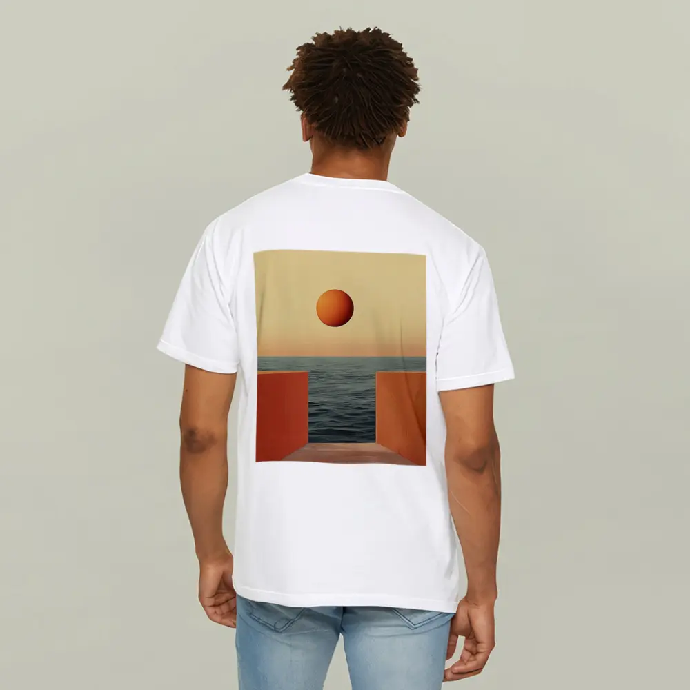 Minimalist Orange Sun Over Calm Ocean – T-Shirts