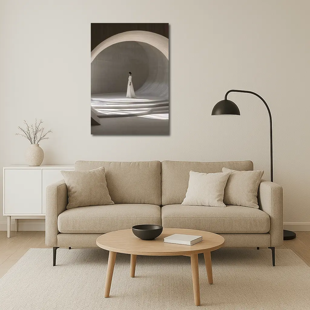 Woman White Dress Minimalist Arch Architecture – Wall Art