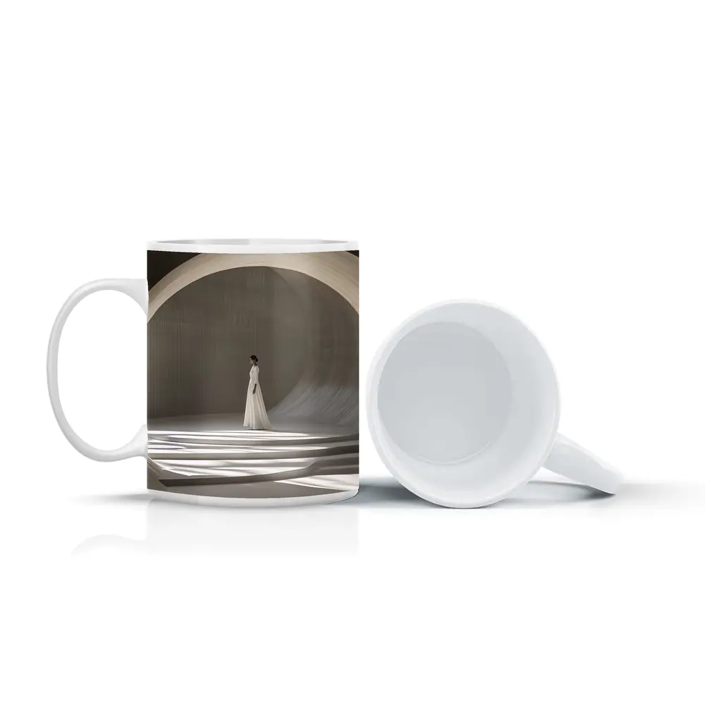 Woman White Dress Minimalist Arch Architecture – Mugs