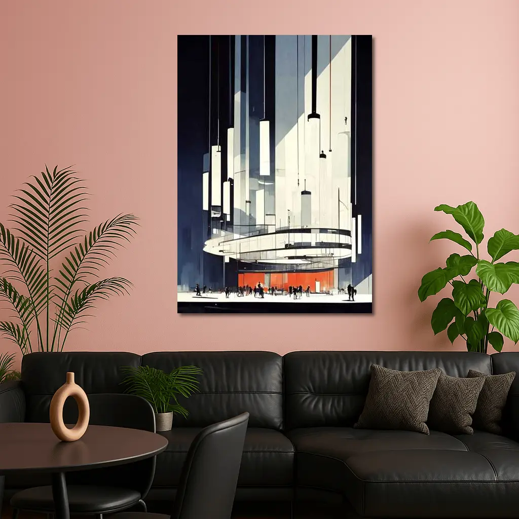 Futuristic Architecture Interior Illustration Dark Blue – Wall Art