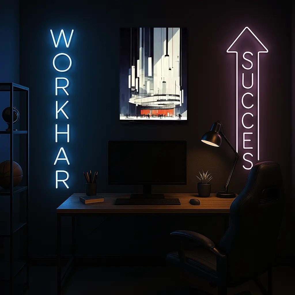 Futuristic Architecture Interior Illustration Dark Blue – Wall Art