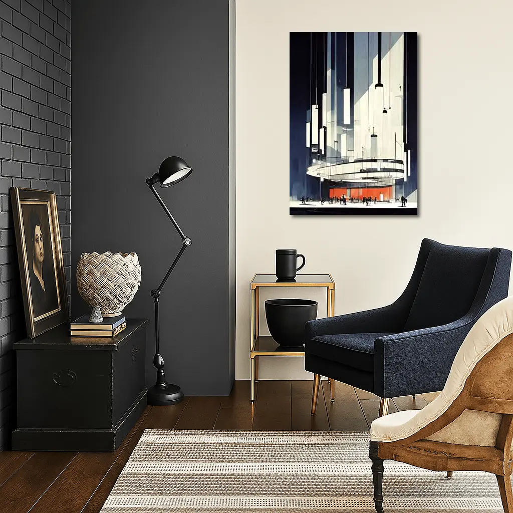 Futuristic Architecture Interior Illustration Dark Blue – Wall Art