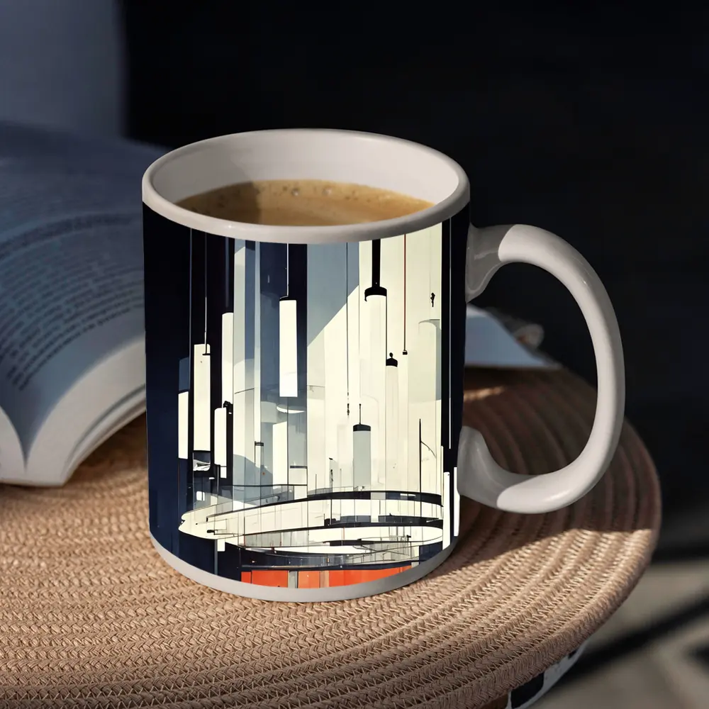 Futuristic Architecture Interior Illustration Dark Blue – Mugs
