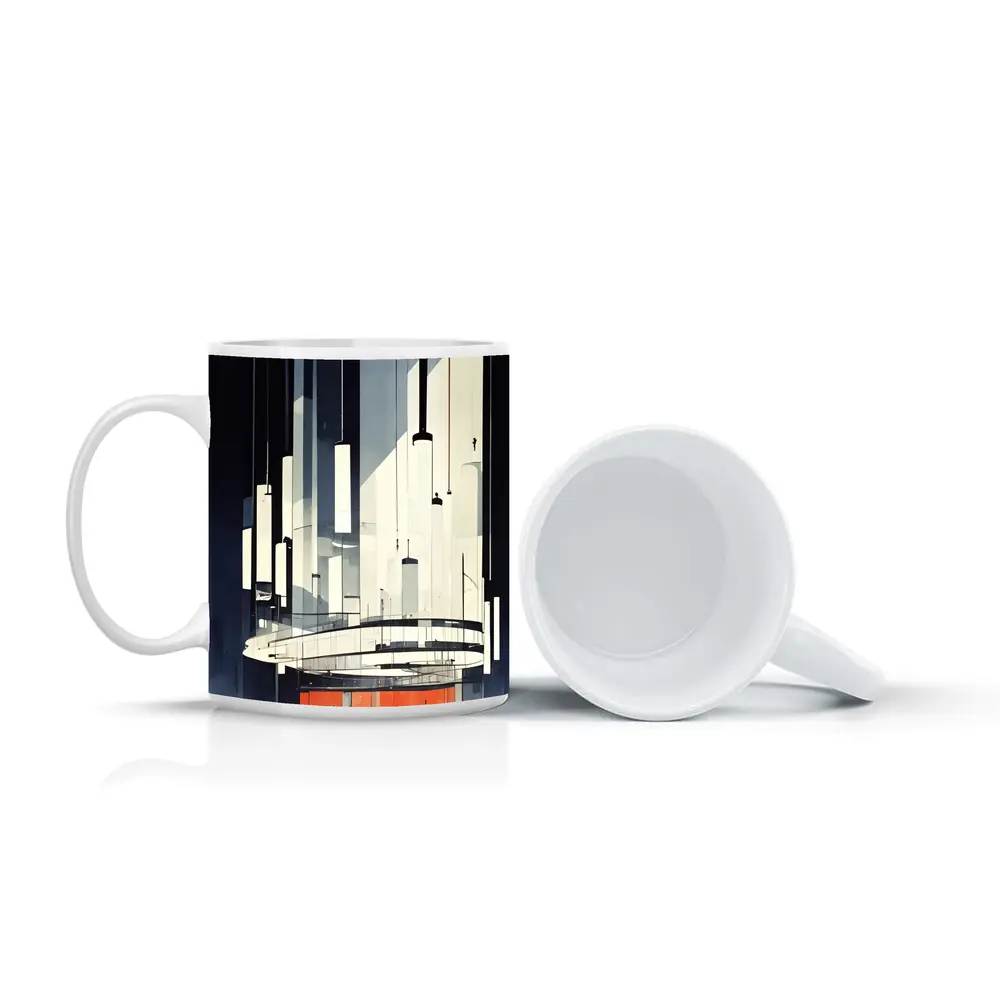 Futuristic Architecture Interior Illustration Dark Blue – Mugs