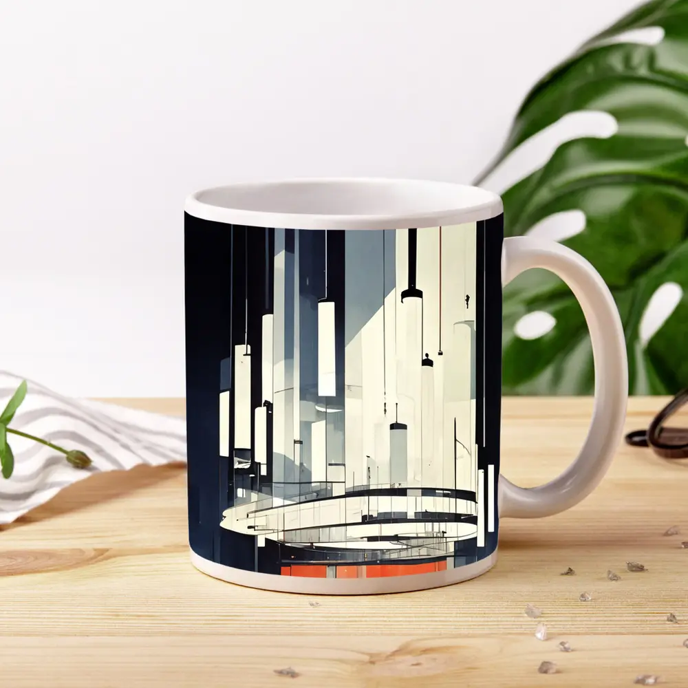Futuristic Architecture Interior Illustration Dark Blue – Mugs