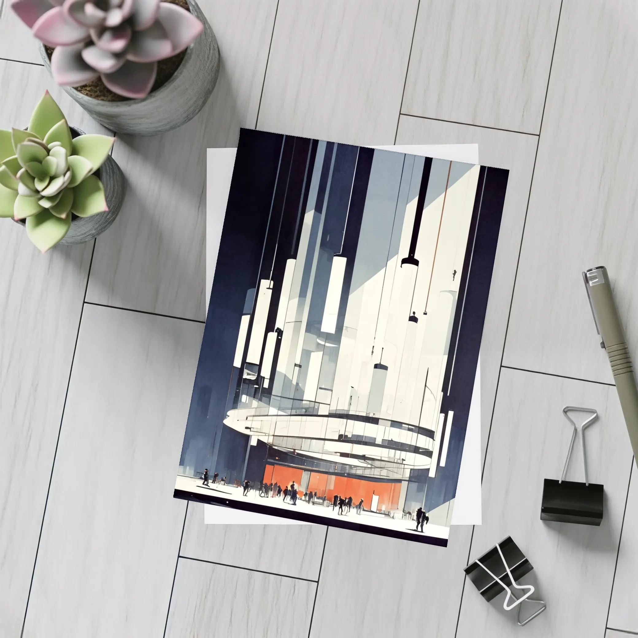 Futuristic Architecture Interior Illustration Dark Blue – Postcards