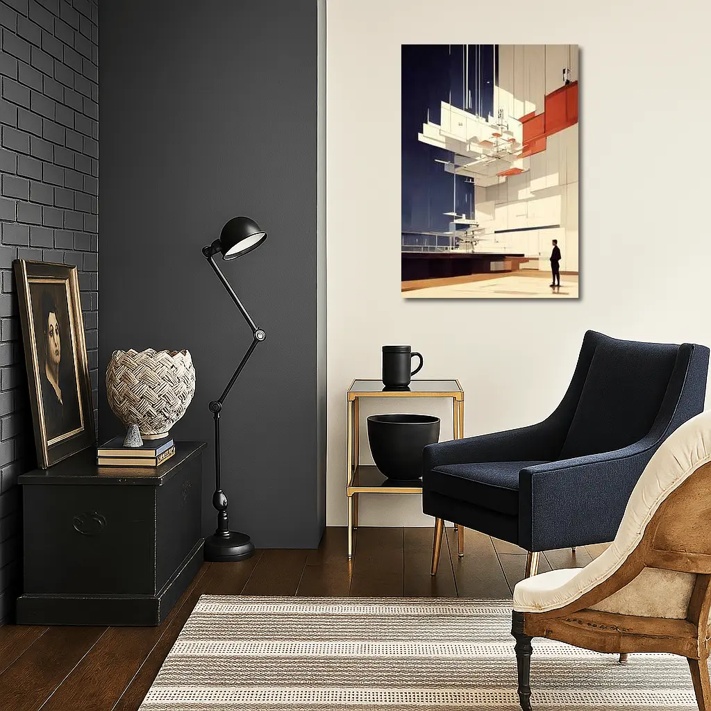Modernist Interior Architecture Figure Geometric Art – Wall Art