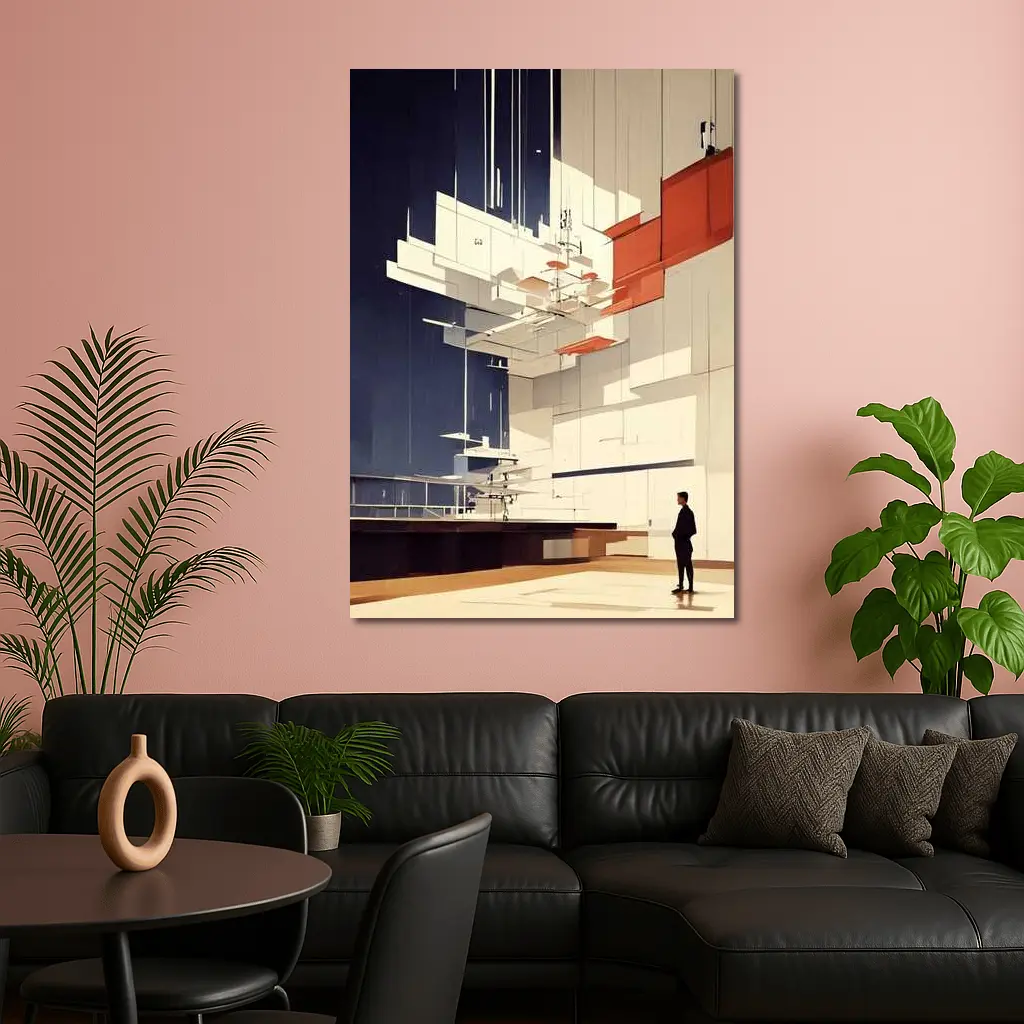Modernist Interior Architecture Figure Geometric Art – Wall Art
