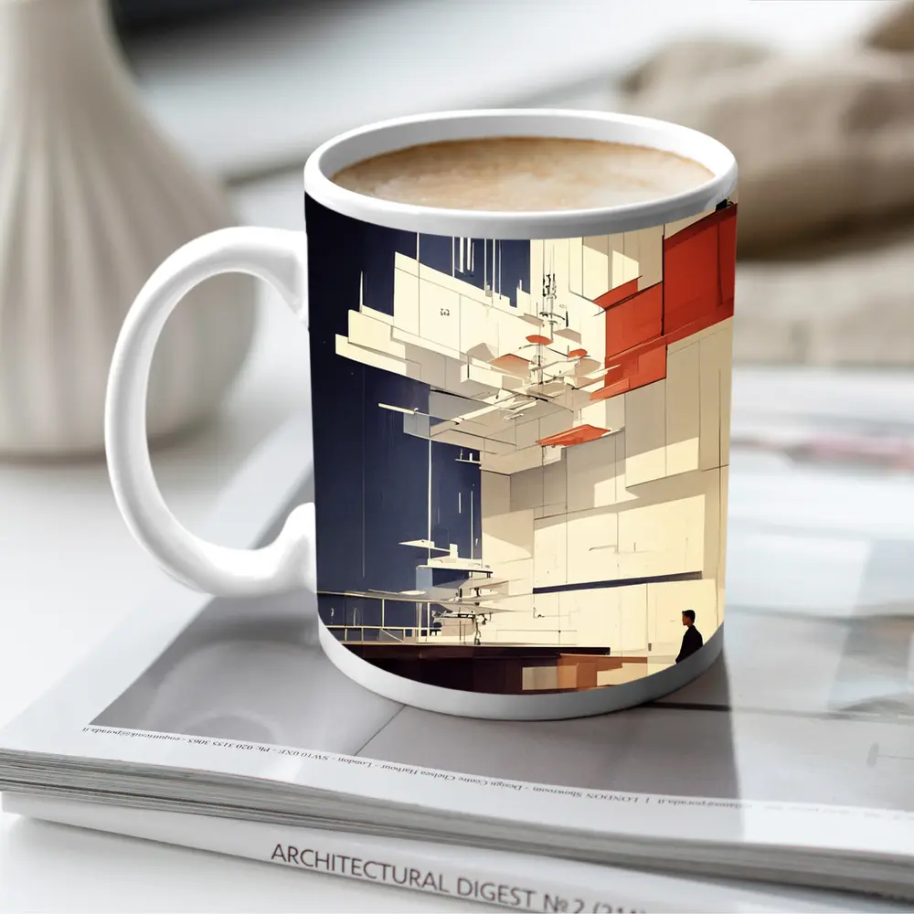 Modernist Interior Architecture Figure Geometric Art – Mugs