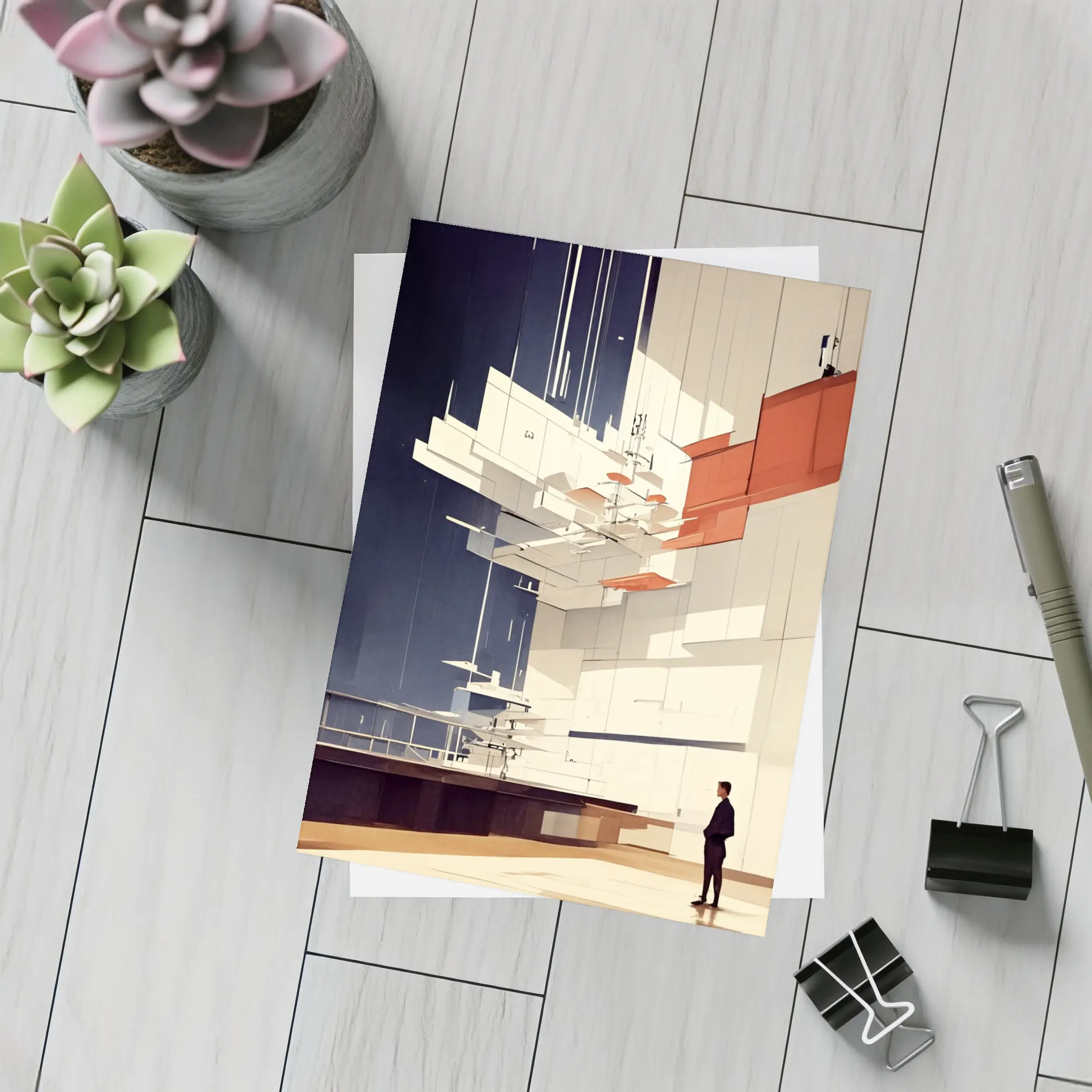 Modernist Interior Architecture Figure Geometric Art – Postcards