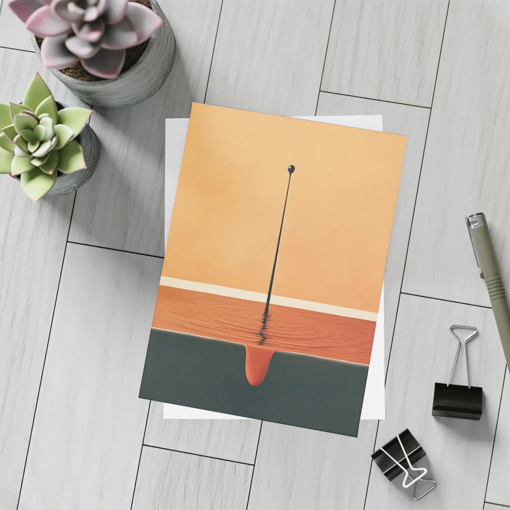 Minimalist Drop Falling Into Orange Pool – Postcards