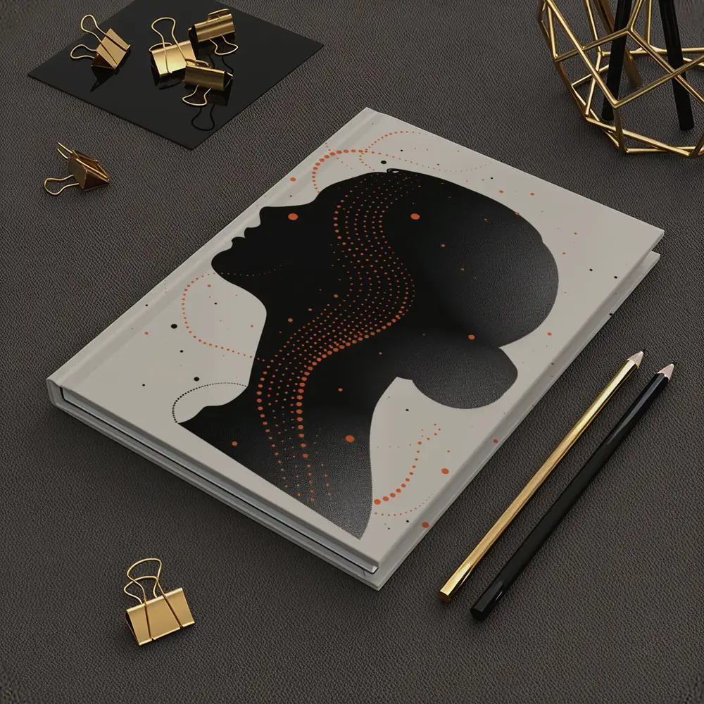 Black Female Silhouette Portrait Orange Dots Abstract – Notebooks