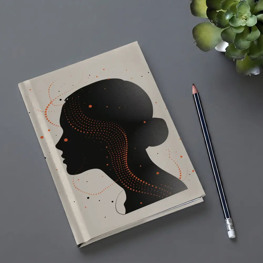 Black Female Silhouette Portrait Orange Dots Abstract – Notebooks