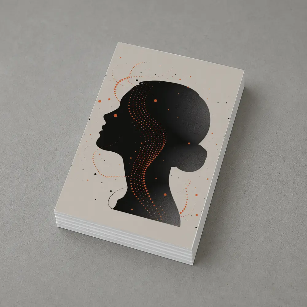 Black Female Silhouette Portrait Orange Dots Abstract – Postcards