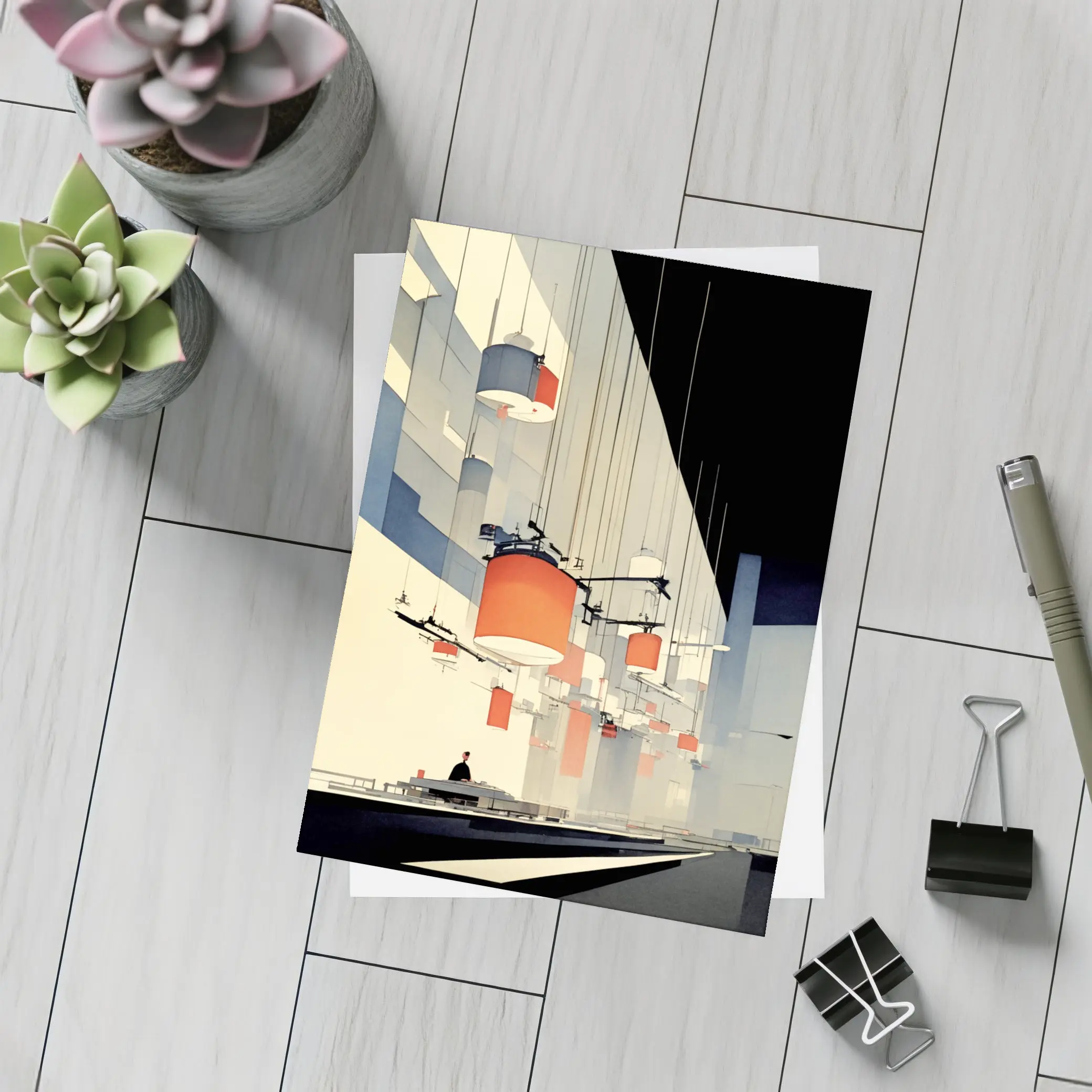 Industrial Interior Hanging Lamps Minimalist Art – Postcards