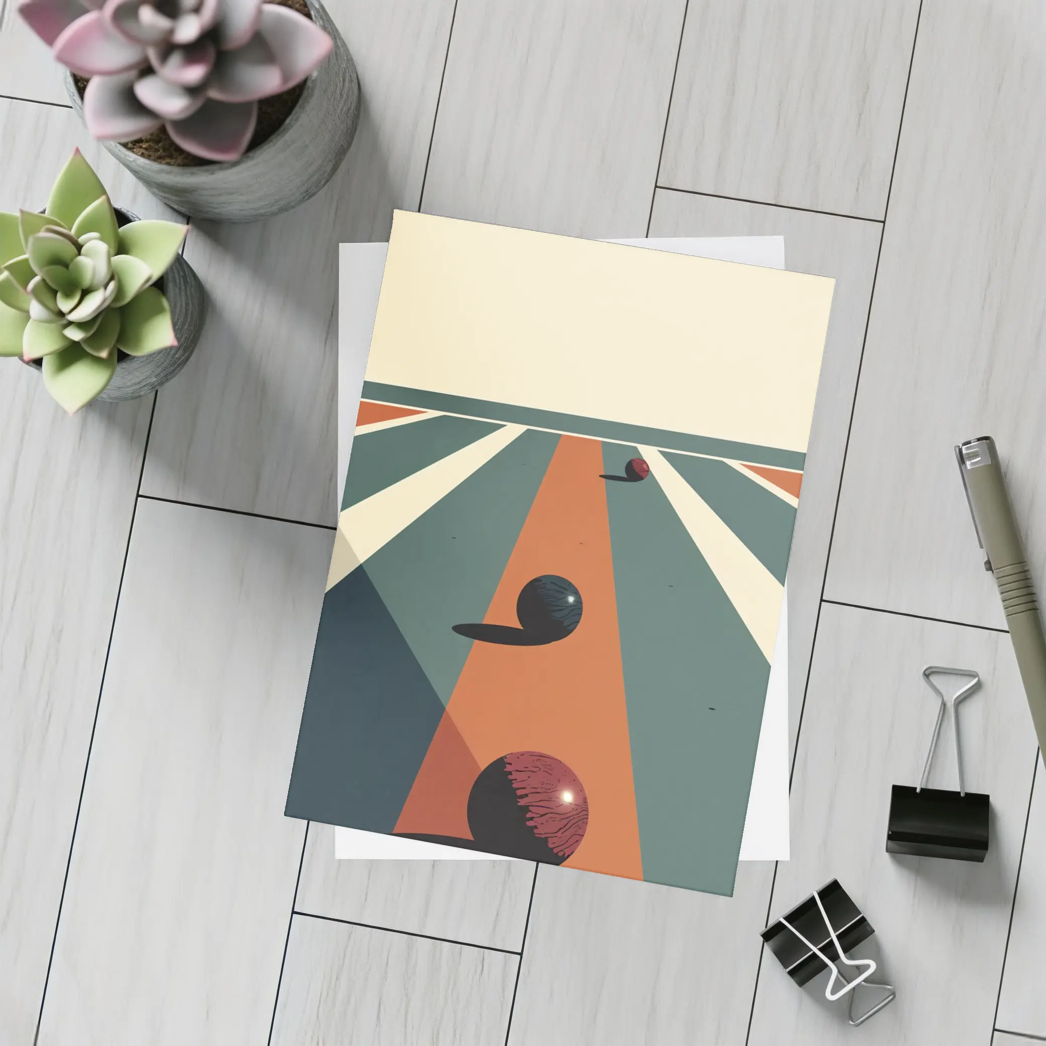 Retro Bowling Alley Geometric Minimalist Art – Postcards