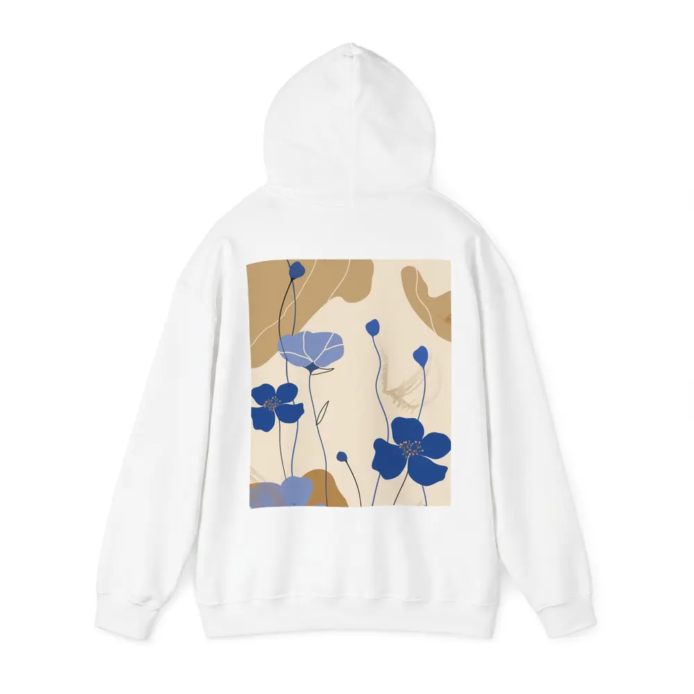 Blue Poppy Flowers Beige Abstract Botanical Art – Hoodies