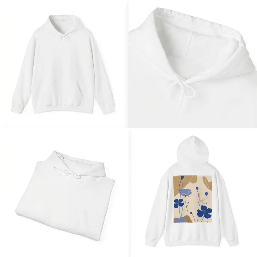 Blue Poppy Flowers Beige Abstract Botanical Art – Hoodies