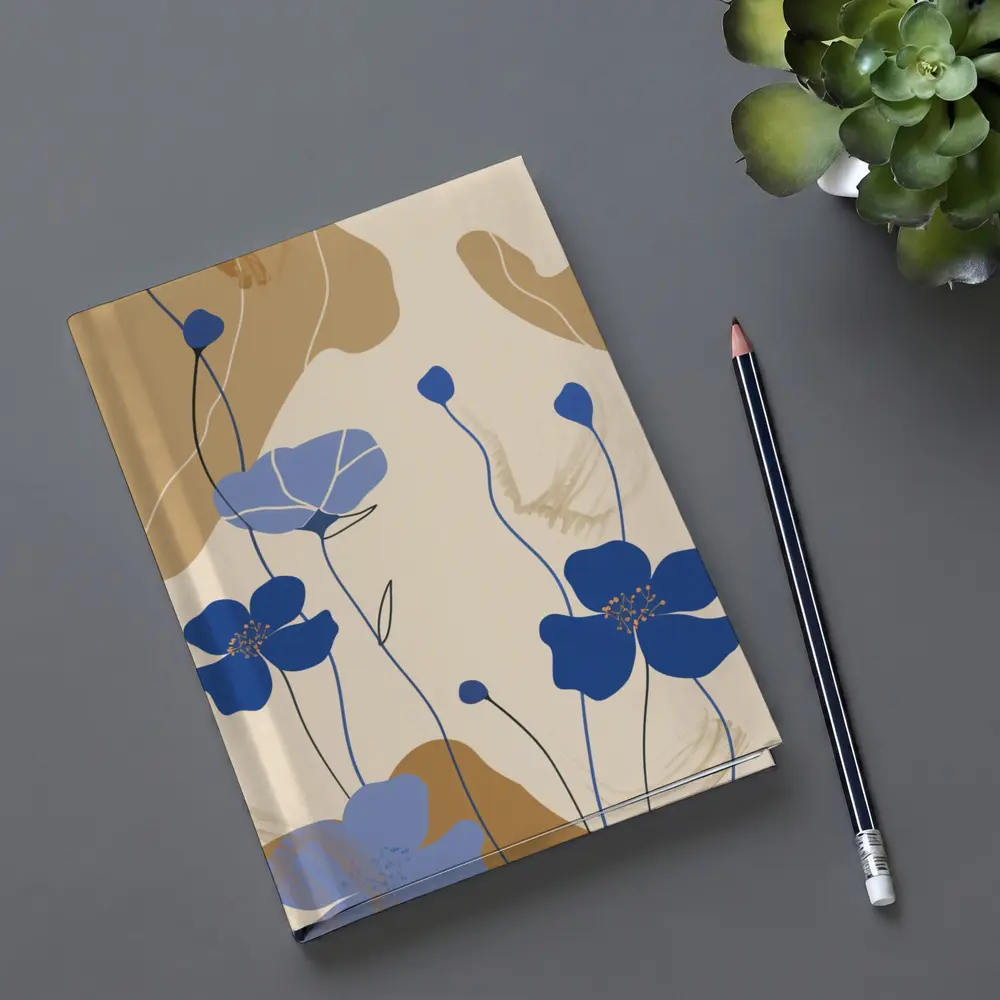 Blue Poppy Flowers Beige Abstract Botanical Art – Notebooks
