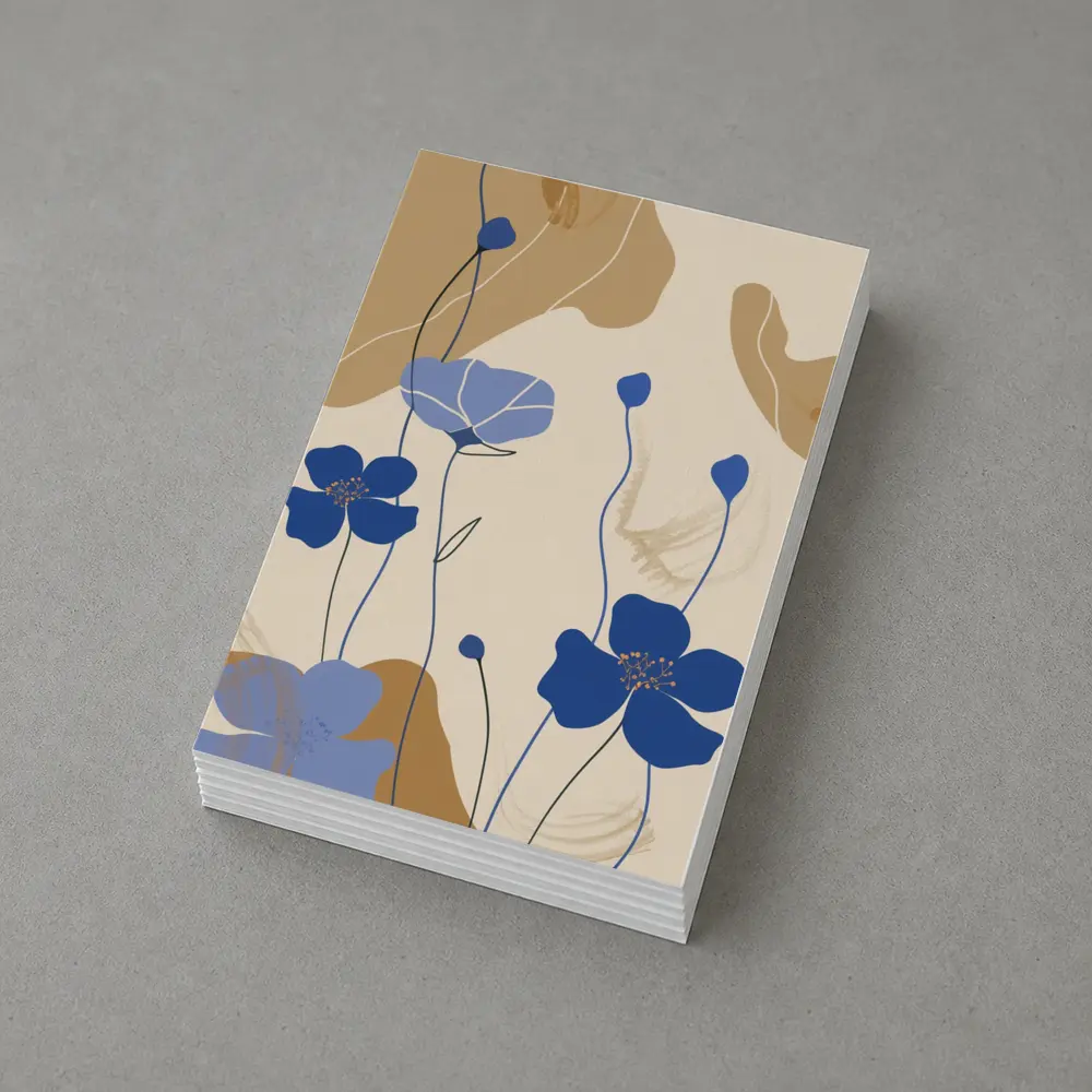 Blue Poppy Flowers Beige Abstract Botanical Art – Postcards