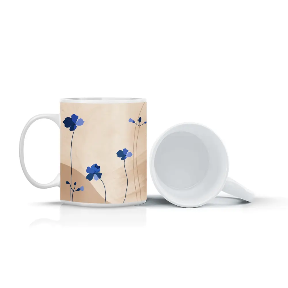 Blue Wildflowers on Beige Abstract Background – Mugs