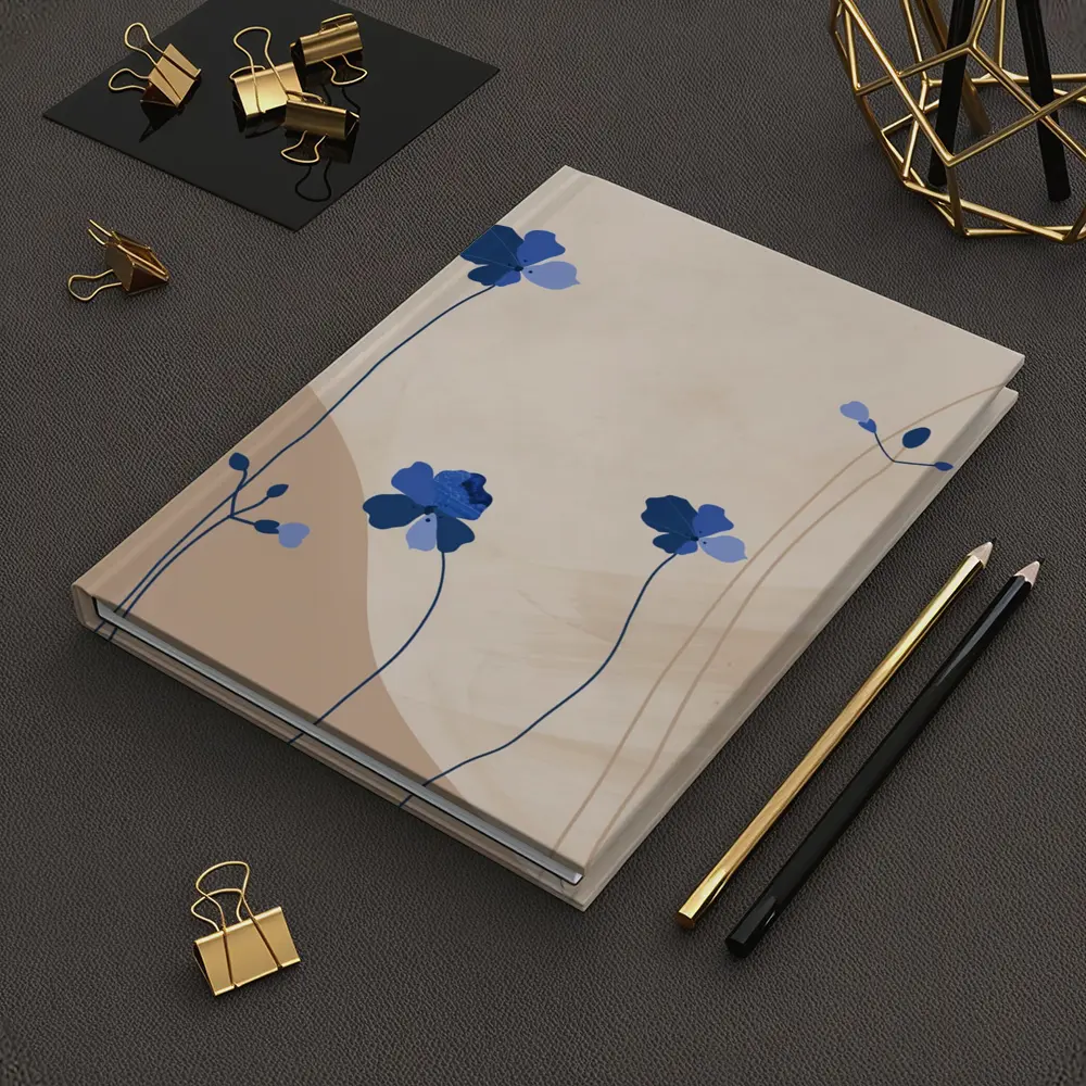 Blue Wildflowers on Beige Abstract Background – Notebooks