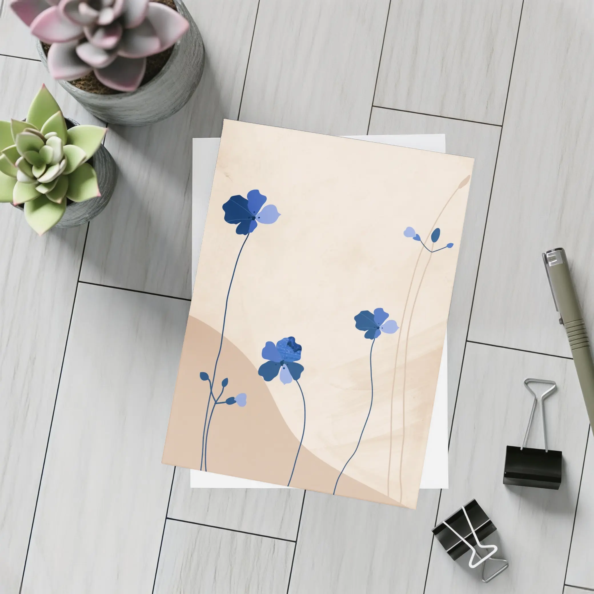 Blue Wildflowers on Beige Abstract Background – Postcards