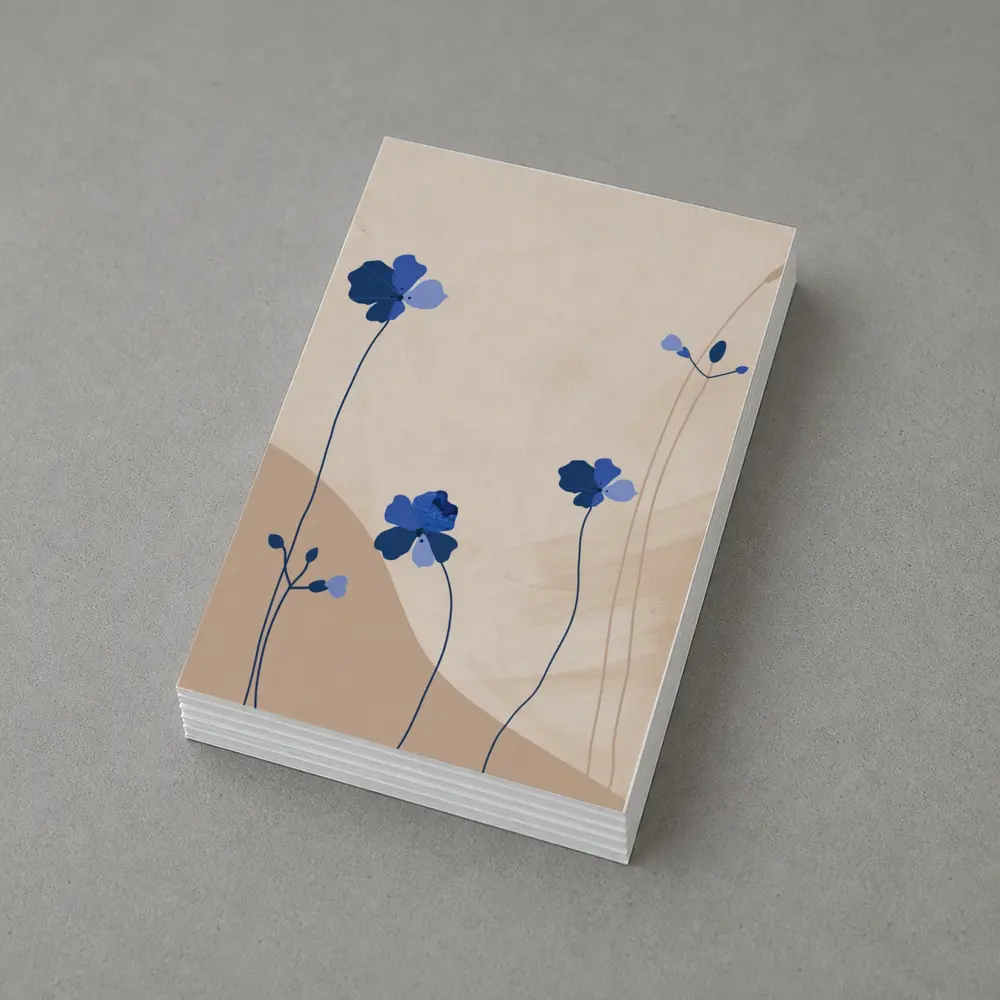 Blue Wildflowers on Beige Abstract Background – Postcards