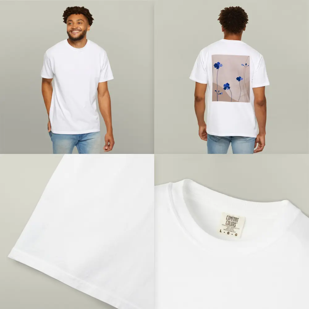 Blue Wildflowers on Beige Abstract Background – T-Shirts