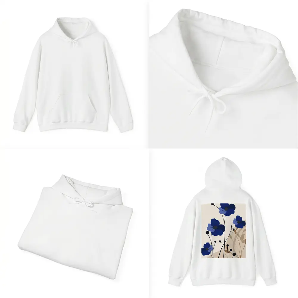 Blue Anemone Flowers Minimalist Botanical Art – Hoodies