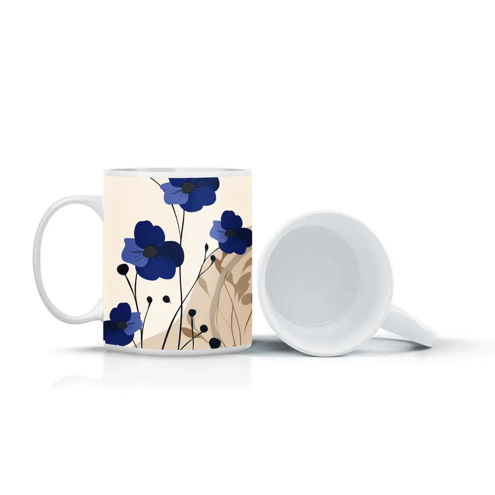 Blue Anemone Flowers Minimalist Botanical Art – Mugs