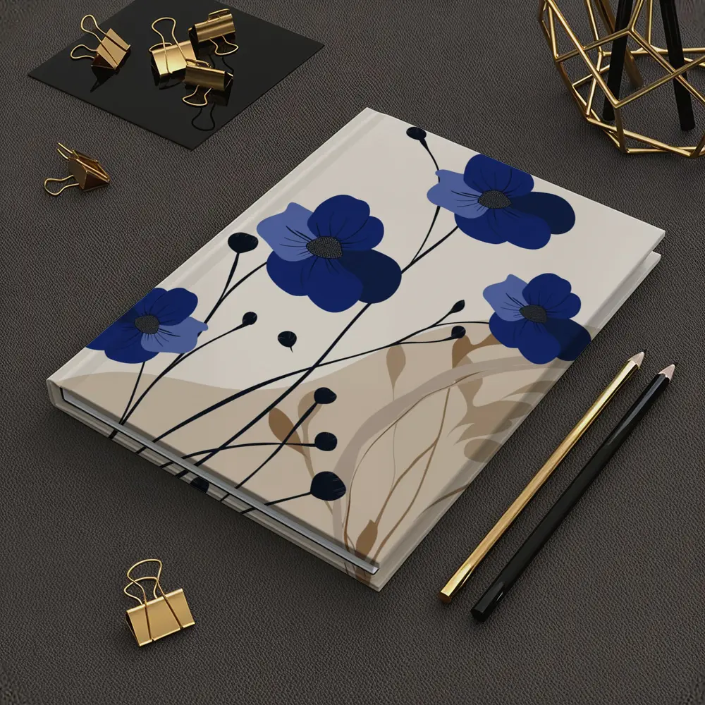 Blue Anemone Flowers Minimalist Botanical Art – Notebooks