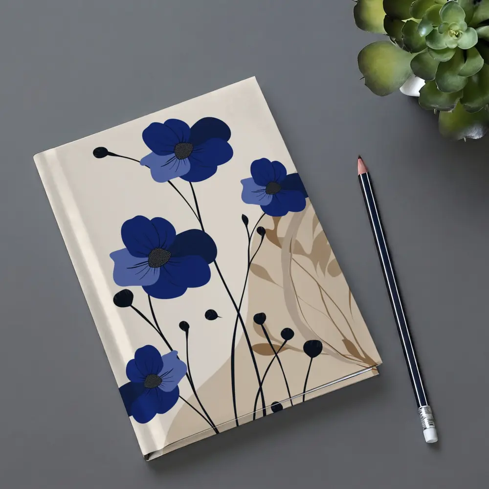 Blue Anemone Flowers Minimalist Botanical Art – Notebooks