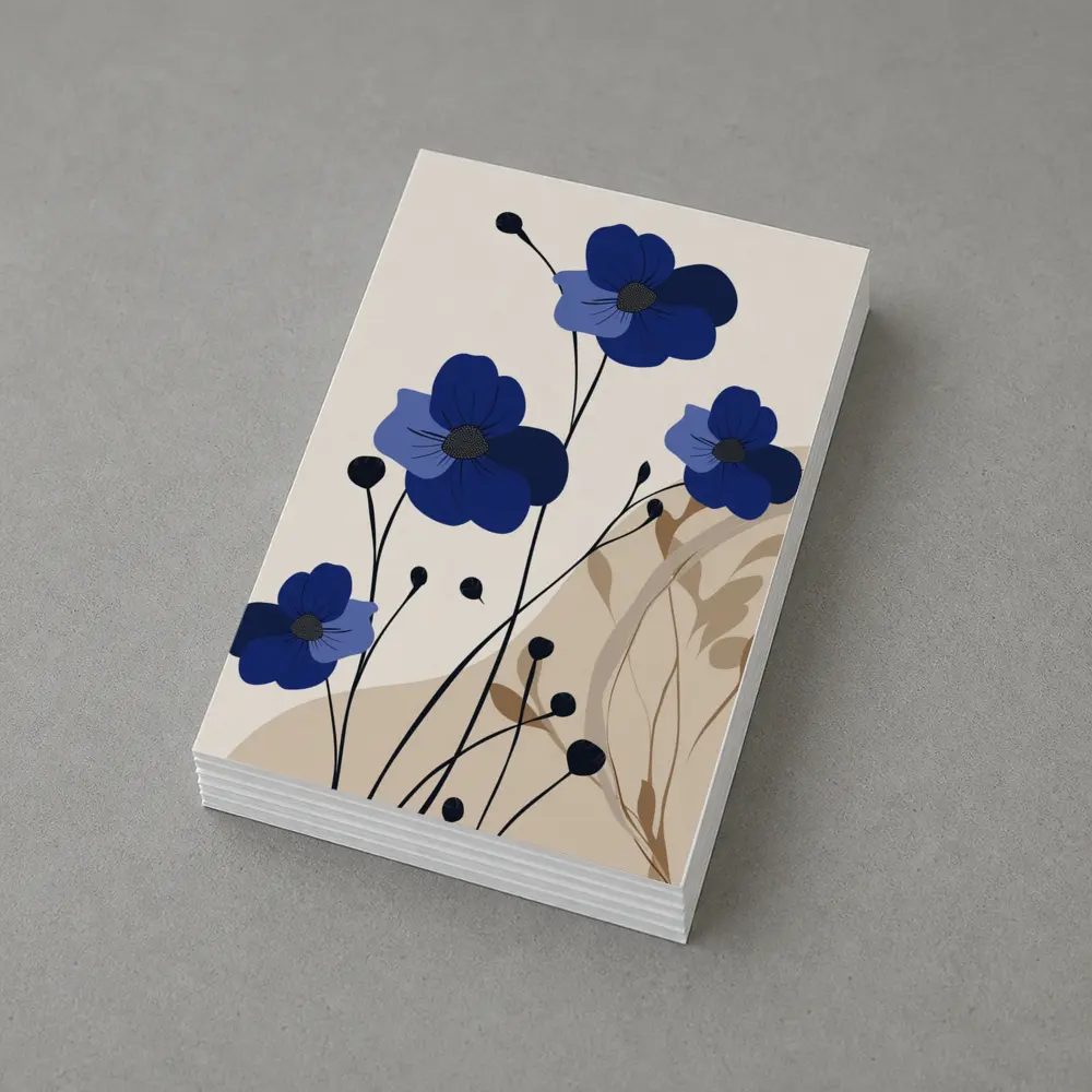 Blue Anemone Flowers Minimalist Botanical Art – Postcards