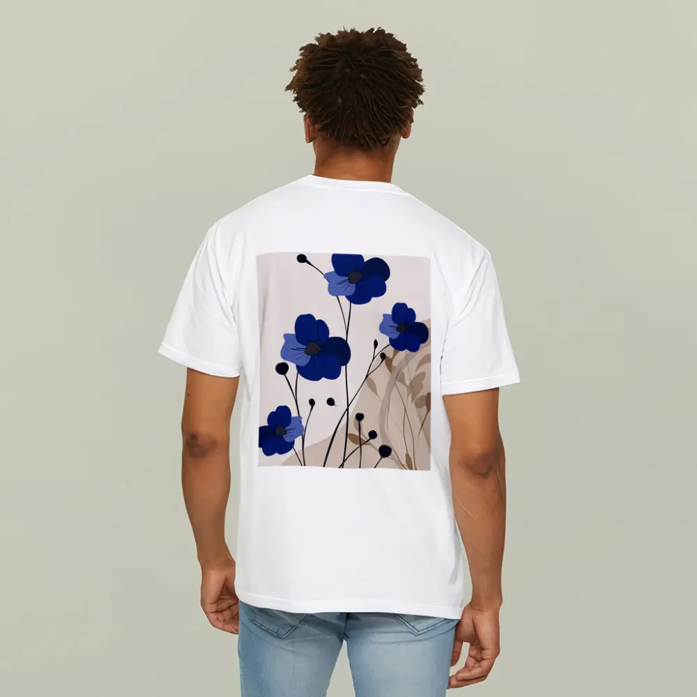 Blue Anemone Flowers Minimalist Botanical Art – T-Shirts